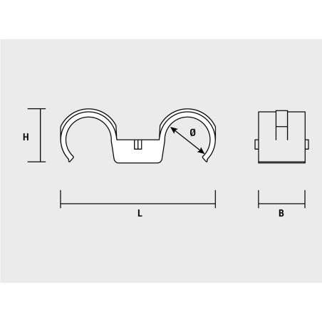 Technical drawing of double conduit clip FPD